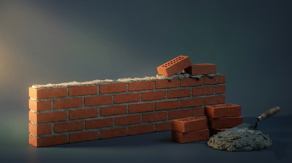 muro de ladrillos en construcción, metáfora de cómo crear margen financiero cada mes